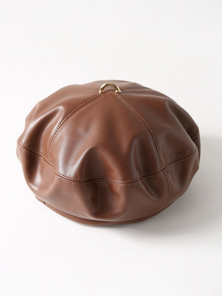 Faux Leather Beret Beanie Hat Cap