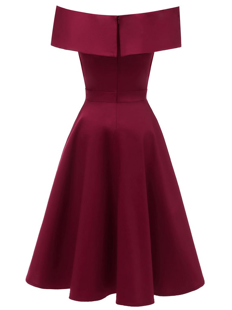 Navy 1950s Off Shoulder Swing Vintage Party Dress