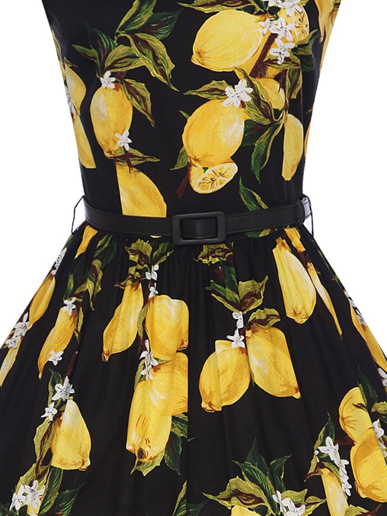 Sweet Lemon Printed Cotton 1950s Vinateg Dress