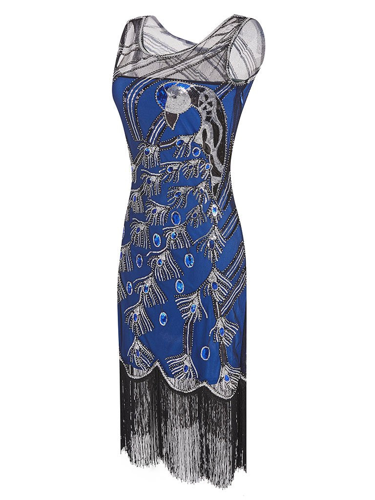 4 Colors 1920s Peacock Sequined Flapper Dress