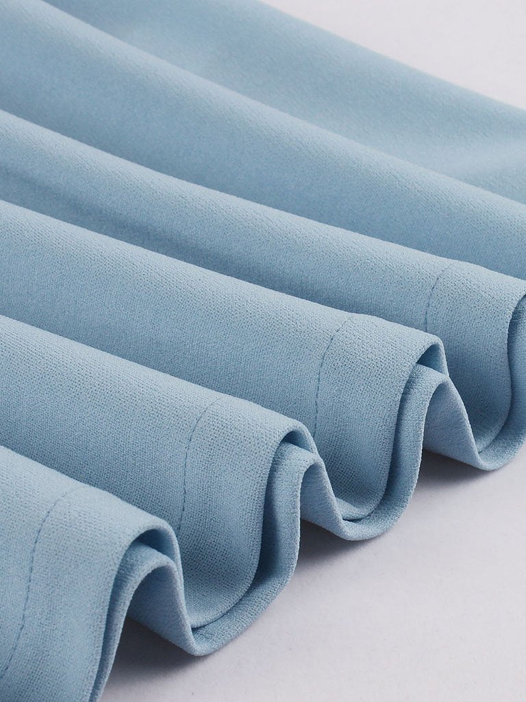 Baby Blue Tie Neck Short Sleeve Pleated A Line Cocktail Vintage Dress