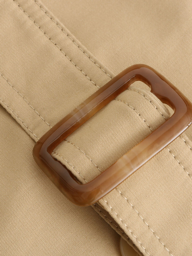 Trench Coat Going out Fall Winter Turndown Collar Button Waisted Solid Color Long Coat