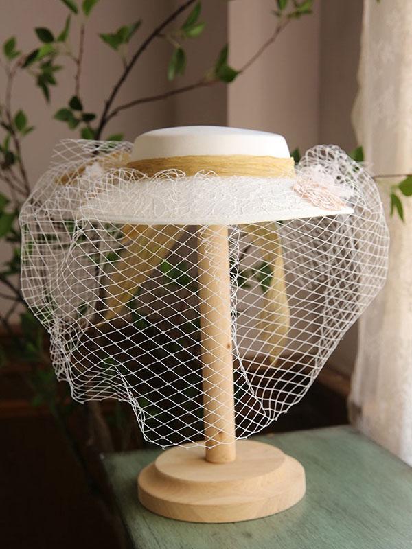 Flower Embroidery Bow Rhinestone Tulle Decoration 1950S Hat