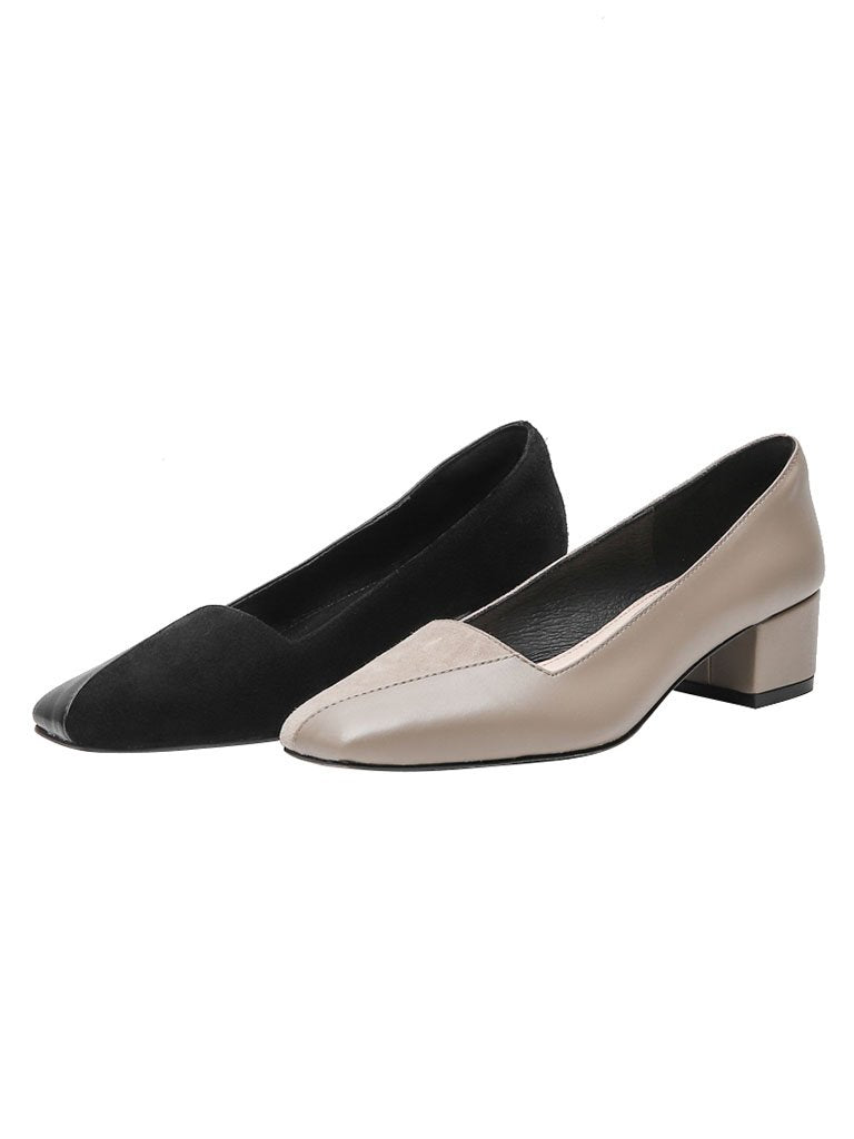 Handmade Chunky Heel  Square Toe Leather Vintage Shoes
