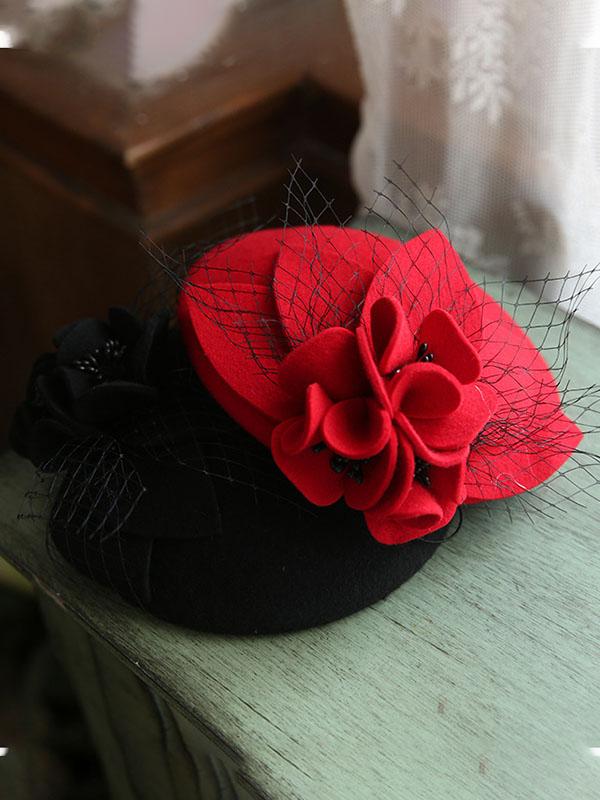 Flower Tulle Net 100%Wool 1950S Hat Vintage Hat