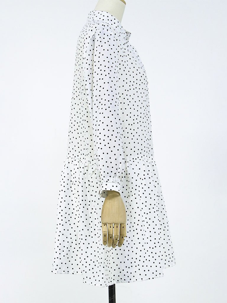 White Polka Dots V Neck Loose Midi Length Dress