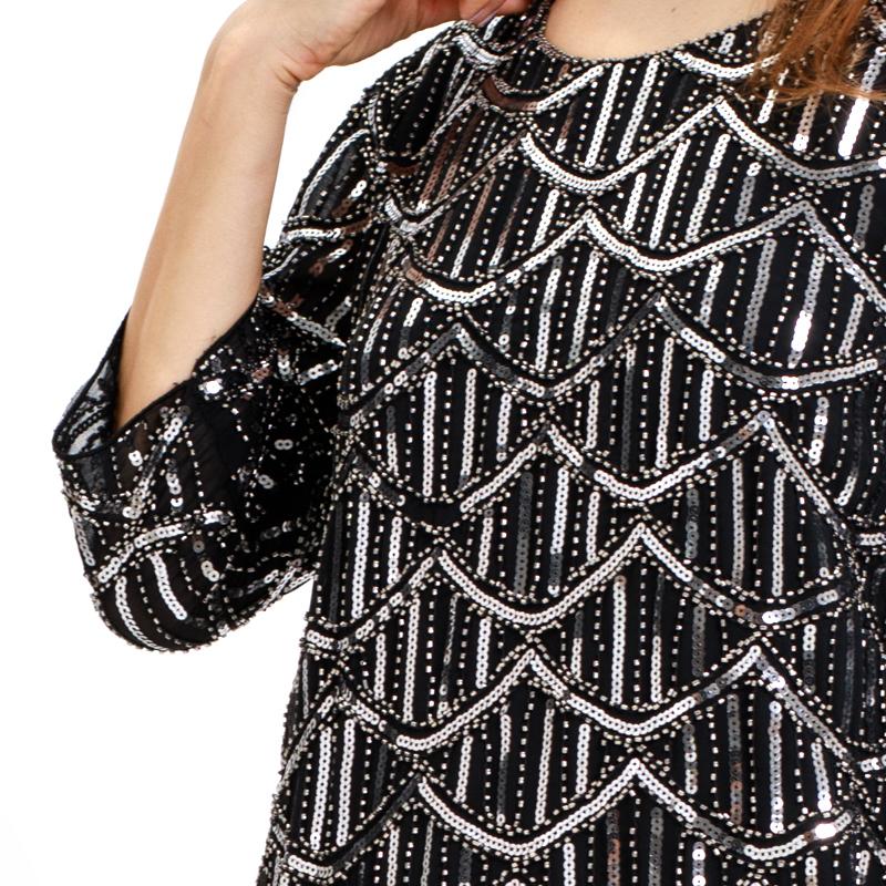 Black 1920s Crew Neck Sequined Flapper Dress