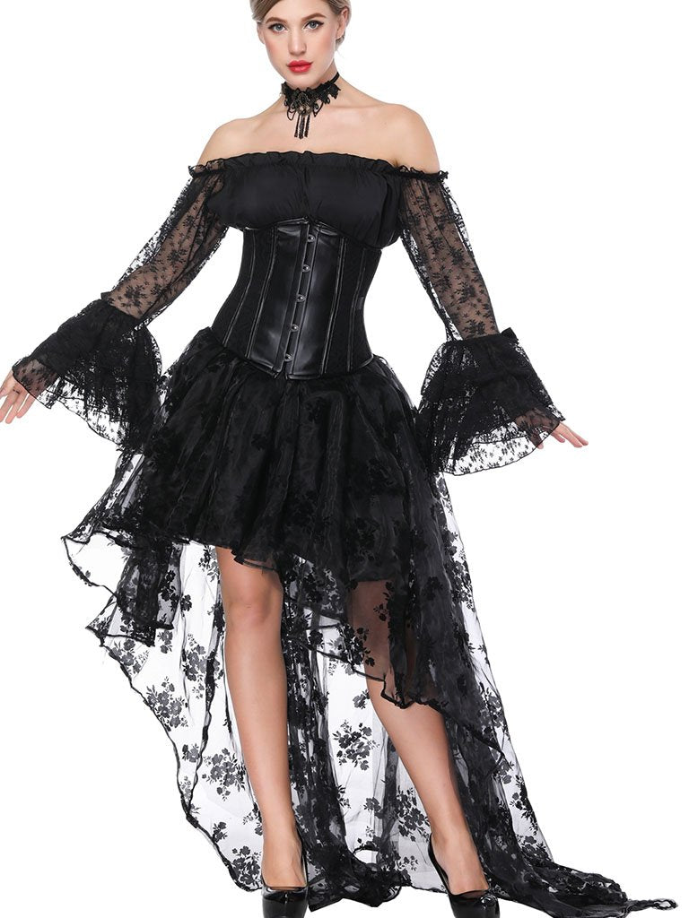 Gothic Costume Halloween  Lace  Top Corset And Asymmetrical Skirt