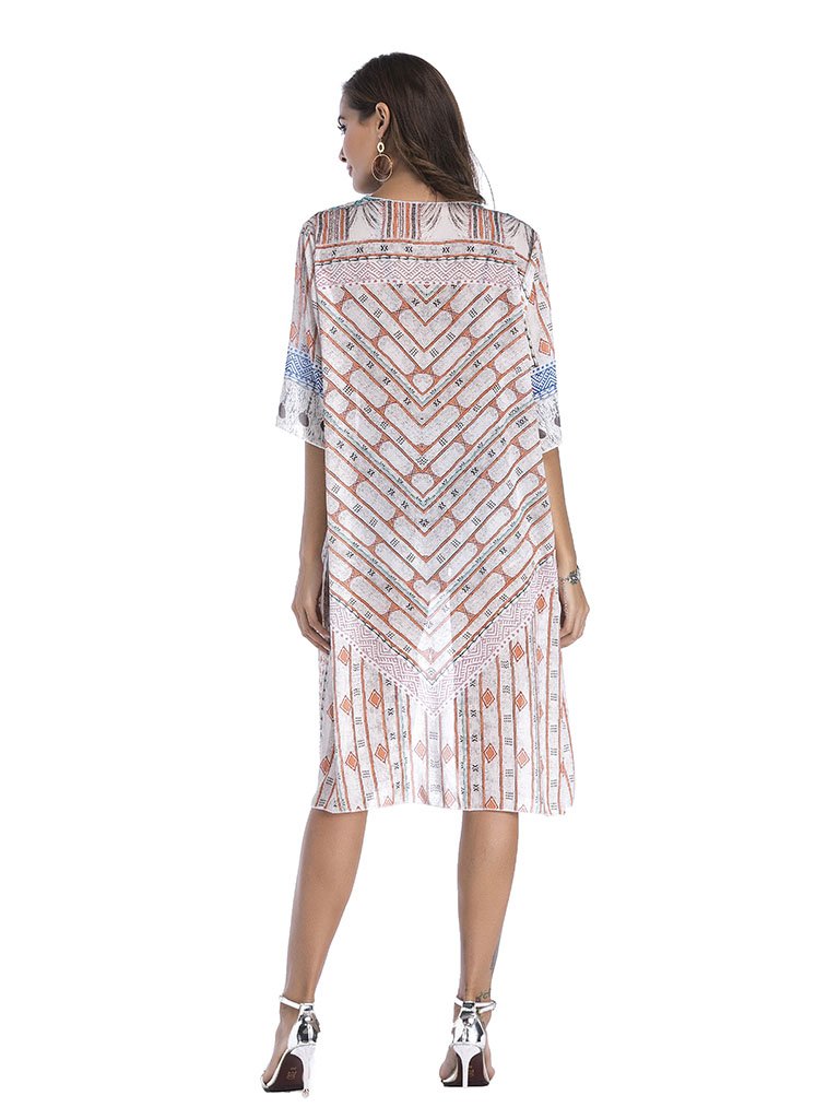 National Printed Long Kimono Cardigan Beach Tops Cover Ups