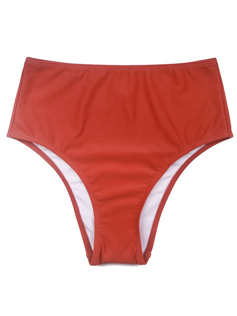 Red High Waisted Two Pieces Striated Triangle Bikini Sets
