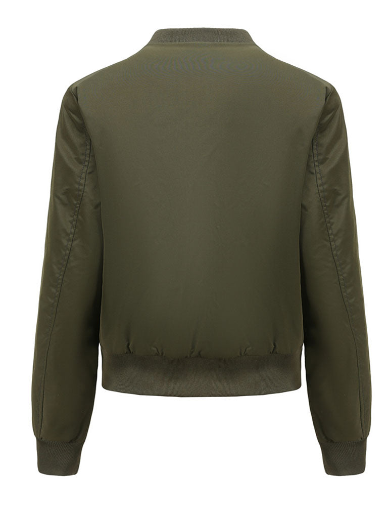 Pilot Style Jacket Daily Zippered Fall Winter Casual Solid Color Stand Collar Sporty Jacket For Women
