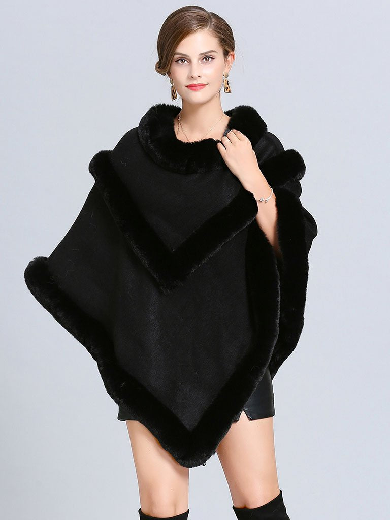 Coat Cape Peacoat Faux Fur Collar Poncho