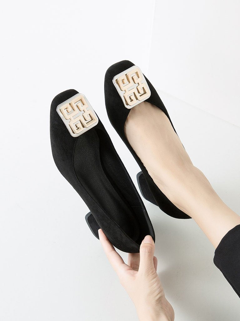 Chunky Heel  Square Toe Suede Vintage Shoes