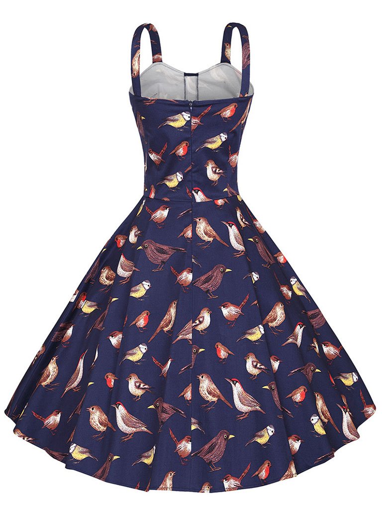 Sweet Birds Printed Cotton 50s Flapper Dress