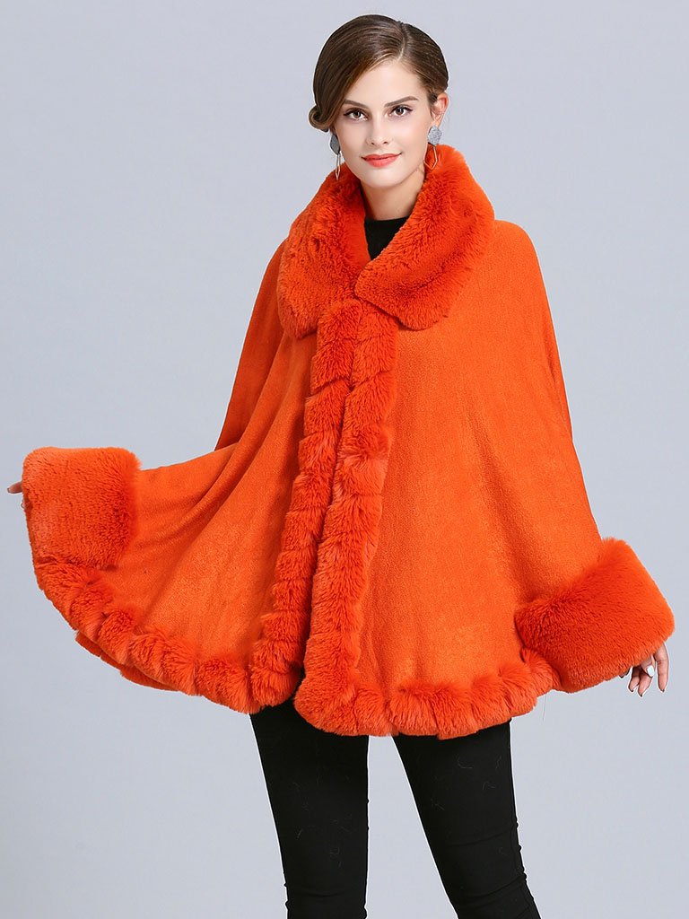 Poncho Sweater Faux Fur Coat Shawl Collar
