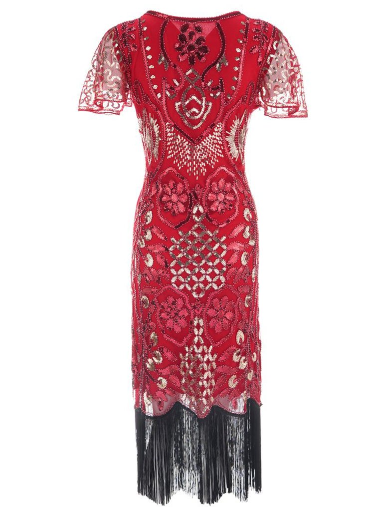 4 Color 1920S Sequined Fringe Flapper Dress