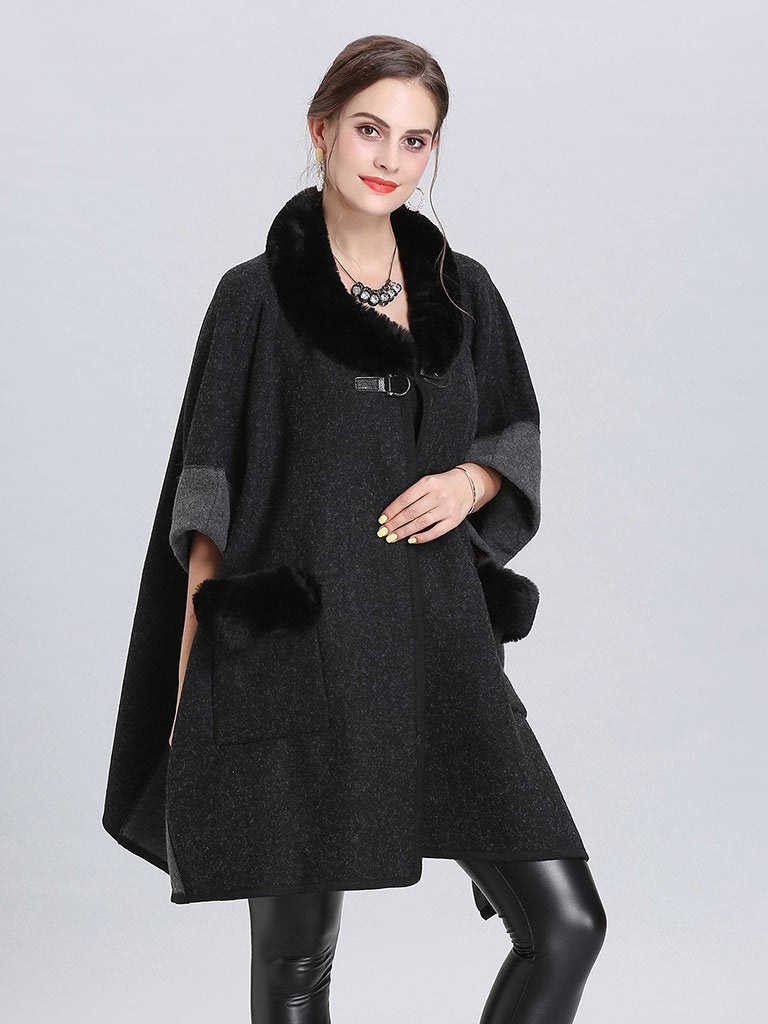Faux Fur Coat Wool Cape Coat Half Sleeve 's Overcoat