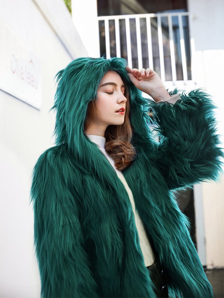 Faux Fur Coat Hooded Long Sleeve Oversized Winter Coat