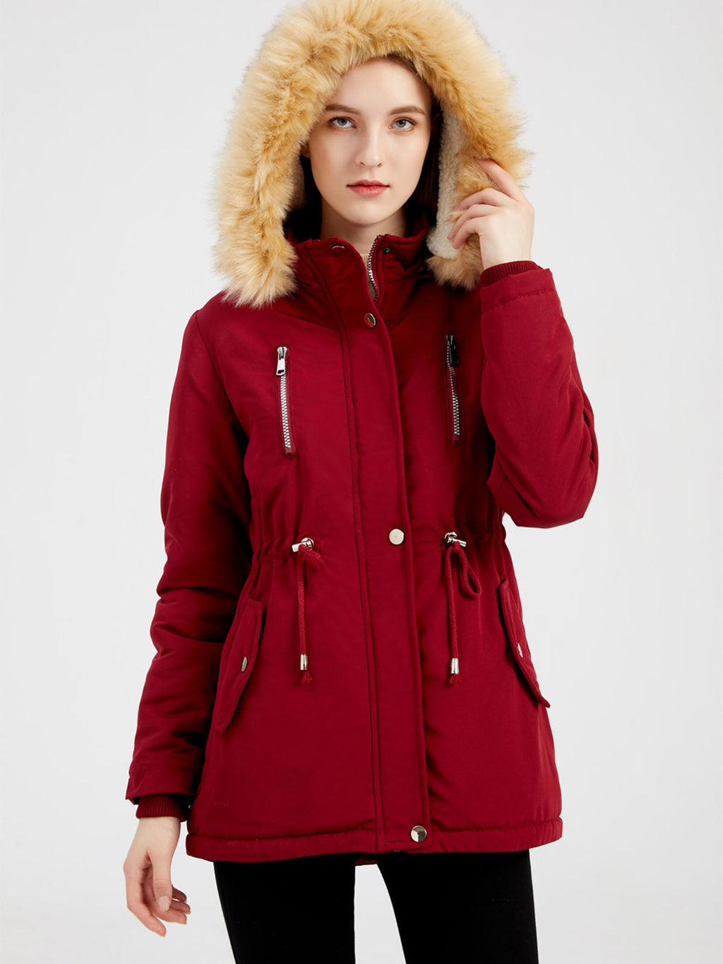 Coat Daily Lamb wool Fall Winter Regular Midi Length Coat Solid Color Oversized Coat