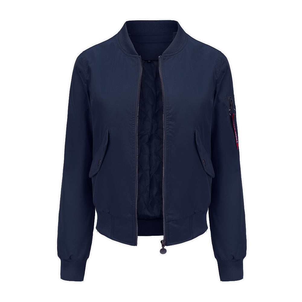 Pilot Style Jacket Daily Zippered Fall Winter Casual Solid Color Stand Collar Sporty Jacket
