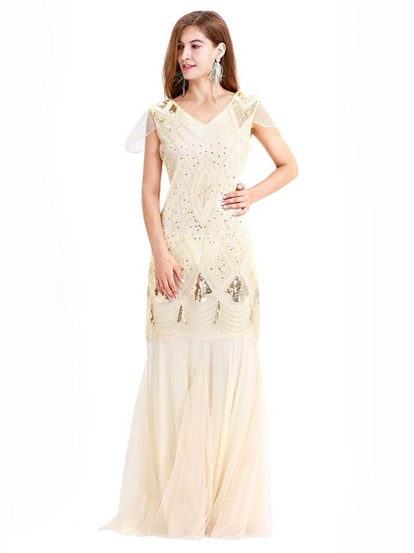 Green 1920s V Neck Sequined Long Flapper Dress