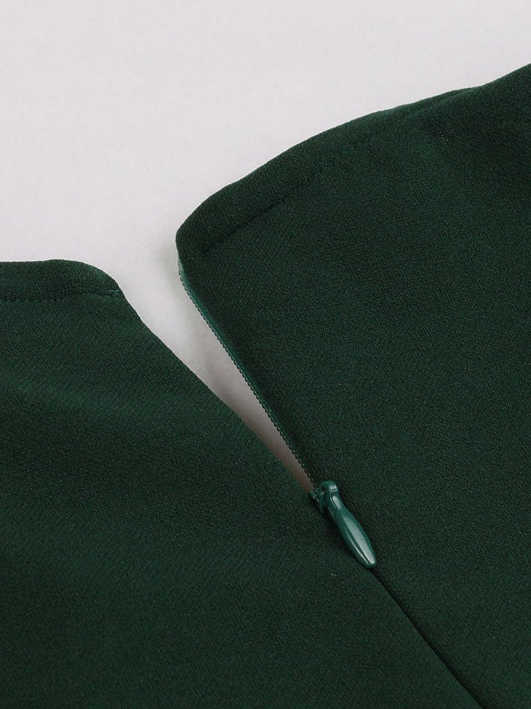 Dark Green V Neck Short Sleeve 50S Vintage Dress