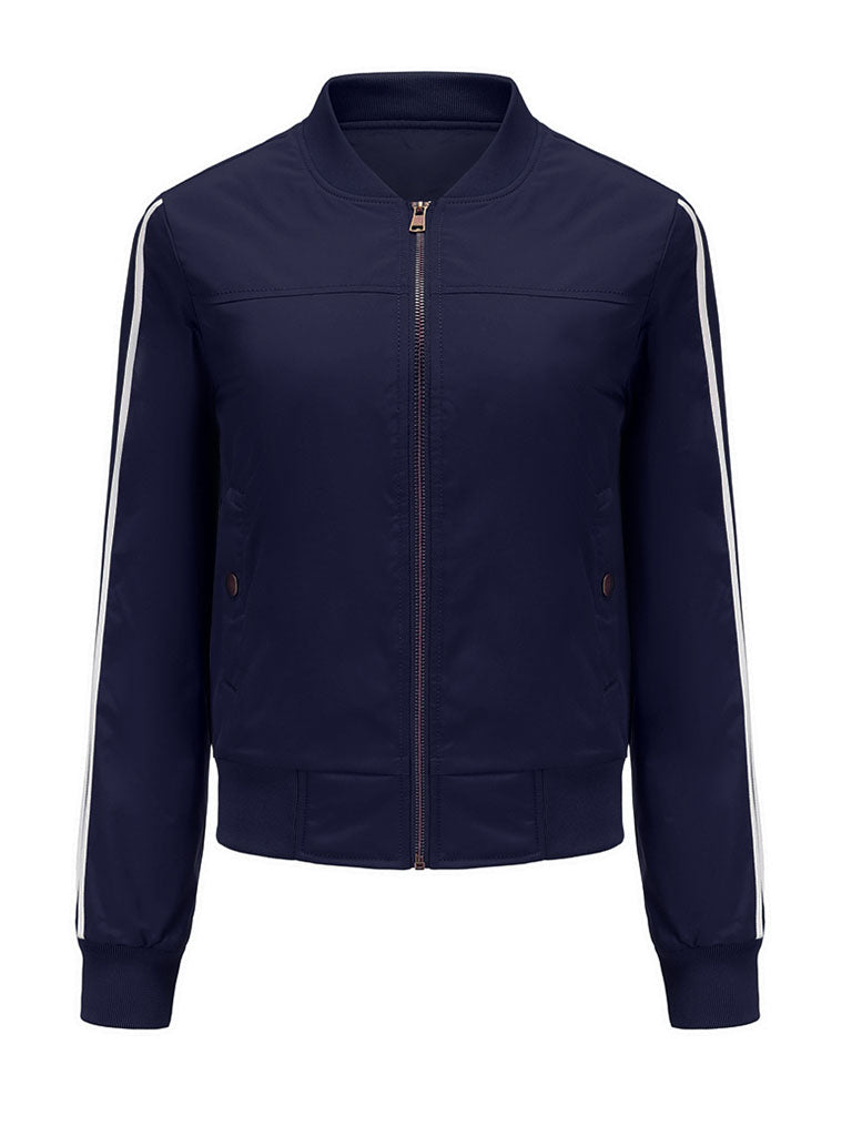 Pilot Style Jacket Daily Fall Winter Casual Solid Color Stand Collar Sporty Jacket
