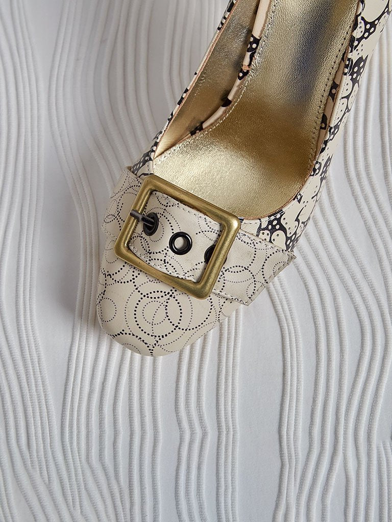 Stone Patten Petal Chunky Heel  Vintage Shoes