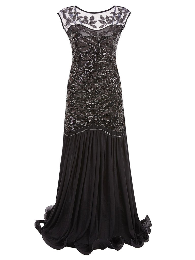 Green 1920s Maxi Sequined Flapper Dress