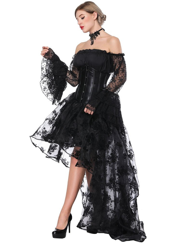 Gothic Costume Halloween  Lace  Top Corset And Asymmetrical Skirt