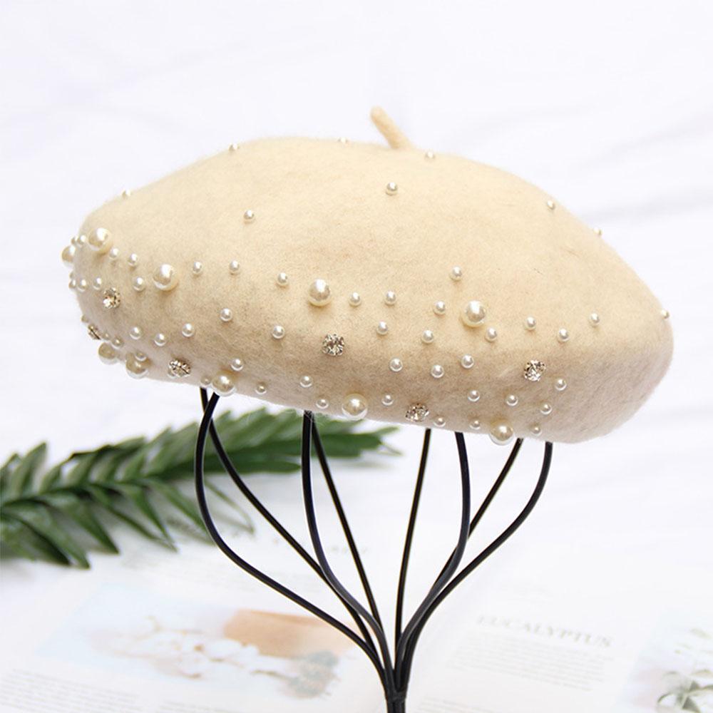 Pearl French Artist Wool Felt Beret Hat Cap