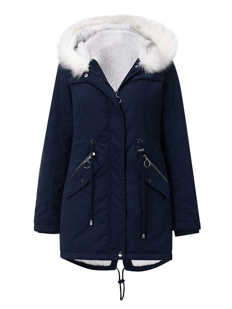 Parker Coat Daily Going Out Fall Winter Casual Waisted Solid Color Cotton Oversized Hoodie Coat