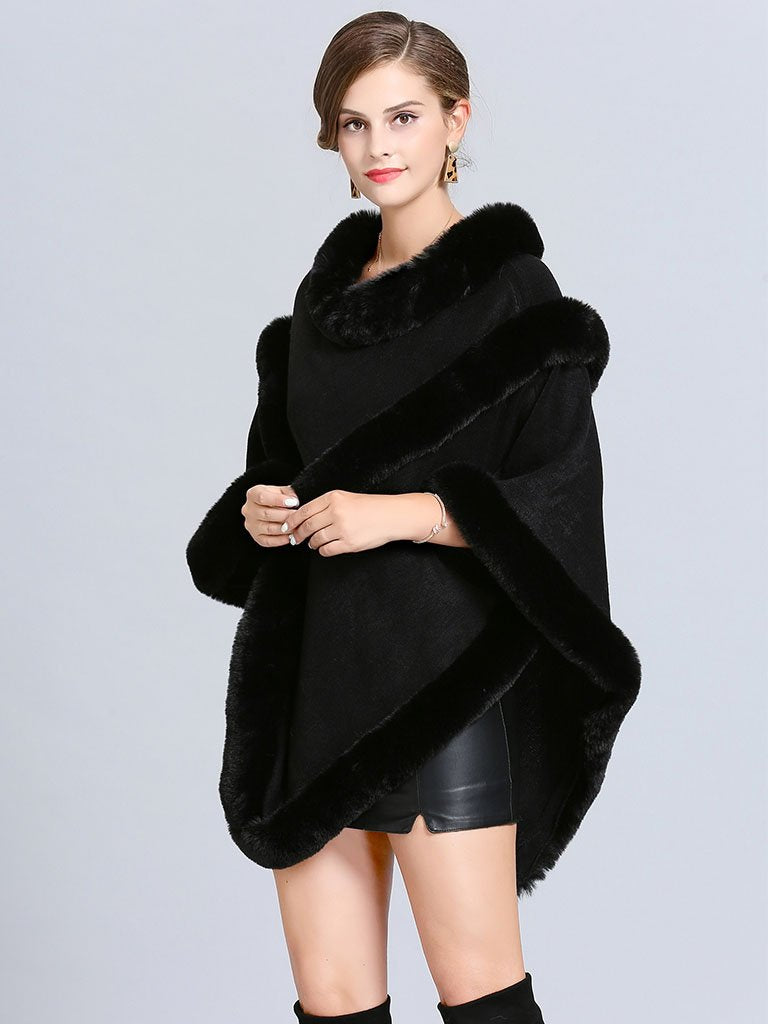 Coat Cape Peacoat Faux Fur Collar Poncho