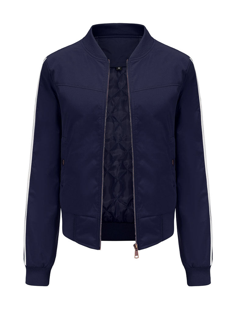 Pilot Style Jacket Daily Fall Winter Casual Solid Color Stand Collar Sporty Jacket