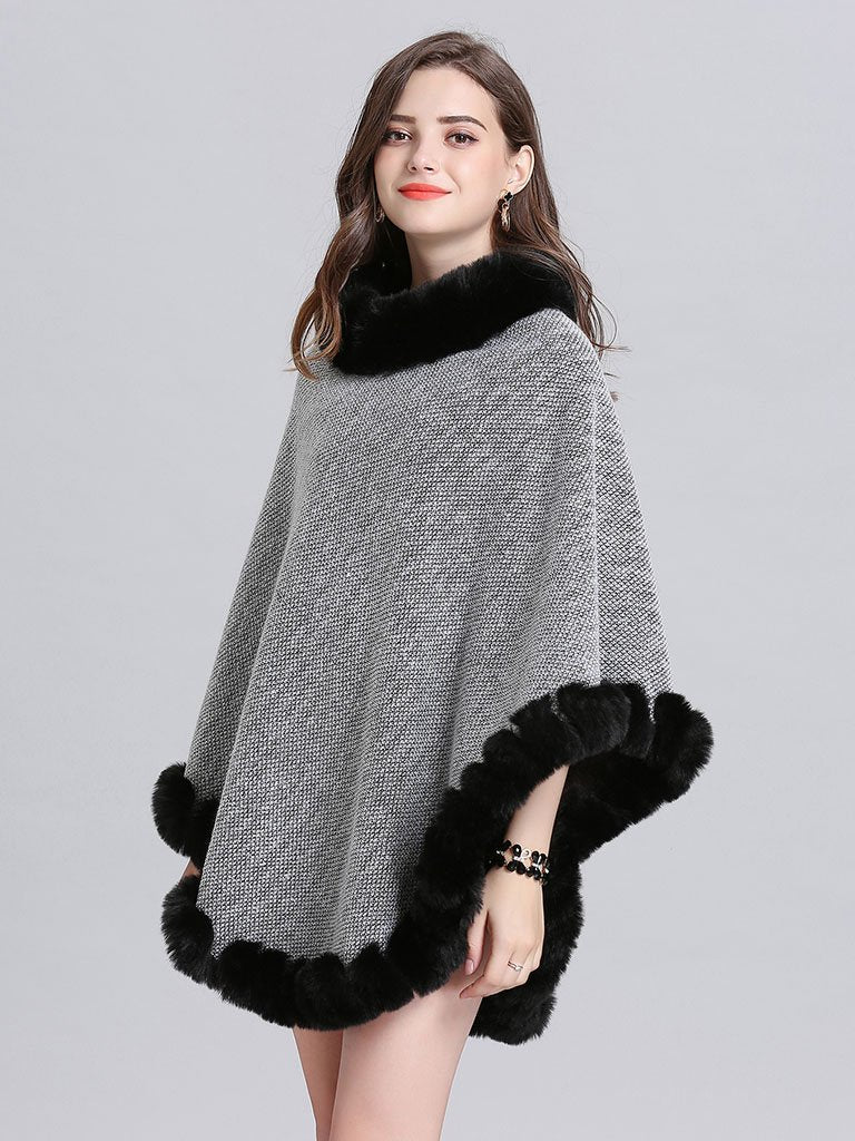 Woolen Poncho Faux Fur Shawl Collar Oversized Winter Coat