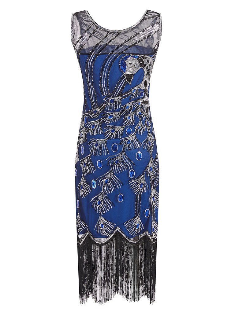 4 Colors 1920s Peacock Sequined Flapper Dress