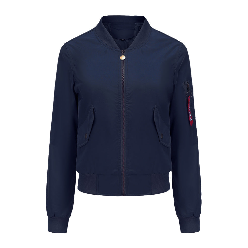 Pilot Style Jacket Daily Zippered Fall Winter Casual Solid Color Stand Collar Sporty Jacket