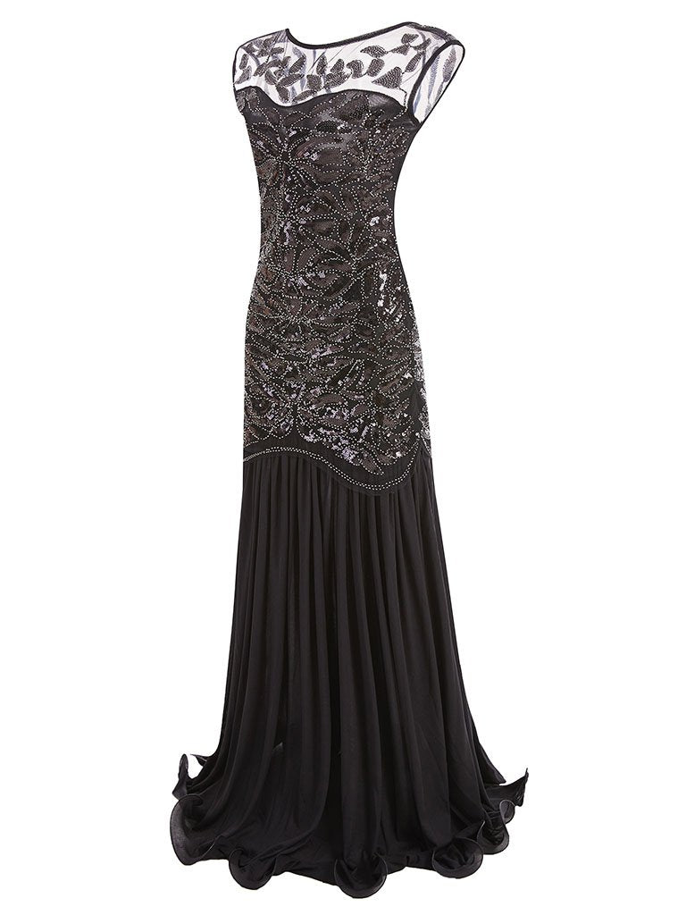 Green 1920s Maxi Sequined Flapper Dress