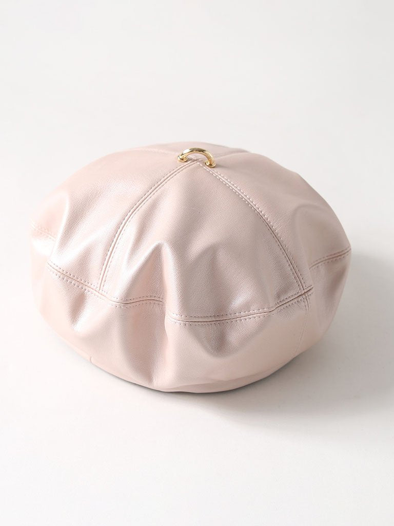 Faux Leather Beret Beanie Hat Cap