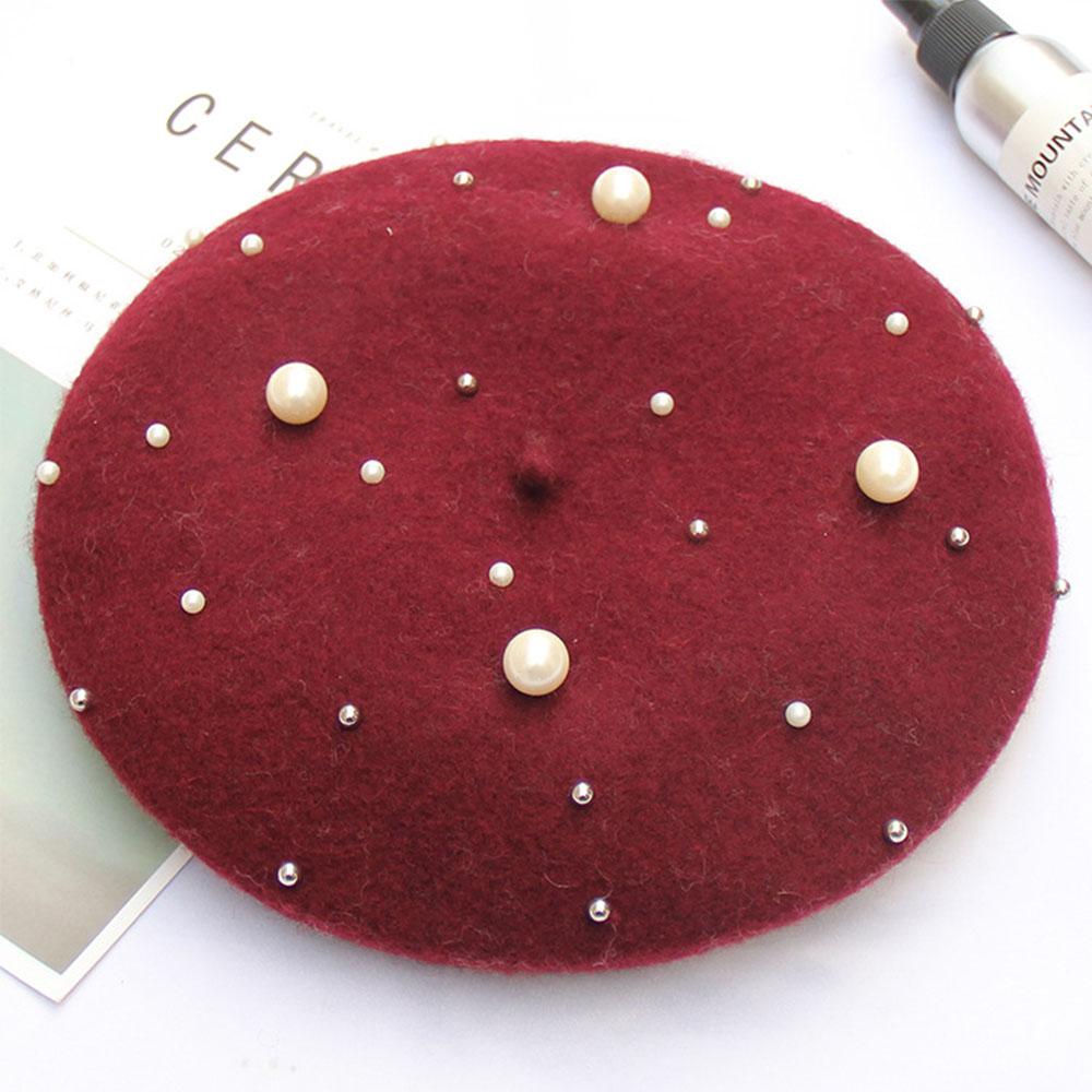 Pearl Stars Wool Felt Beret Hat Cap