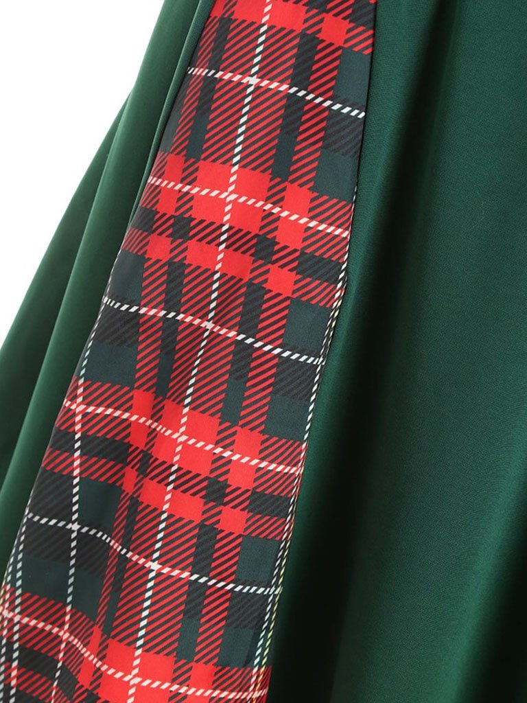 1950S Bow Collar Plaid Swing Dress