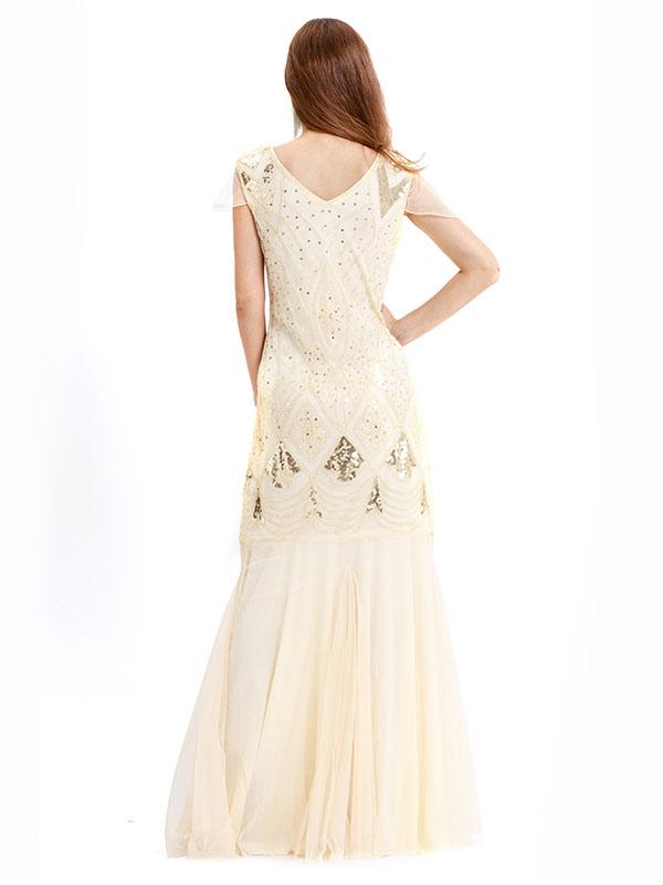 Green 1920s V Neck Sequined Long Flapper Dress