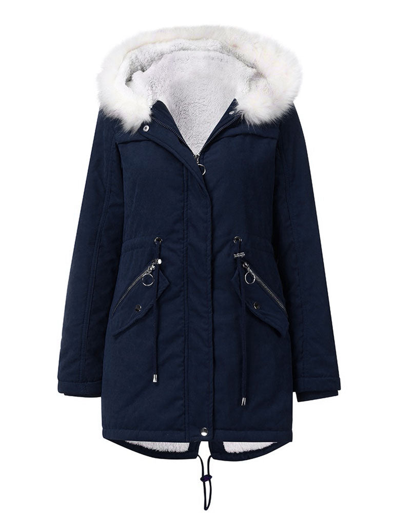 Parker Coat Daily Going Out Fall Winter Casual Waisted Solid Color Cotton Oversized Hoodie Coat
