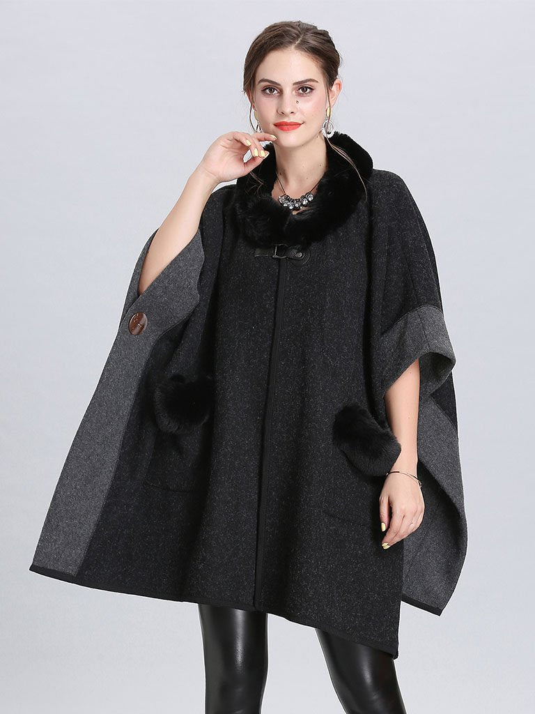 Faux Fur Coat Wool Cape Coat Half Sleeve 's Overcoat