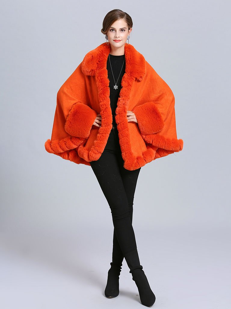 Poncho Sweater Faux Fur Coat Shawl Collar