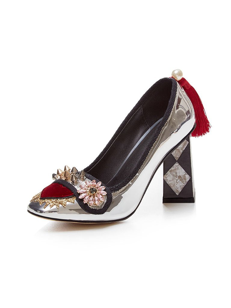 Sweet Heart Rivet Chunky Heel  Vintage Shoes