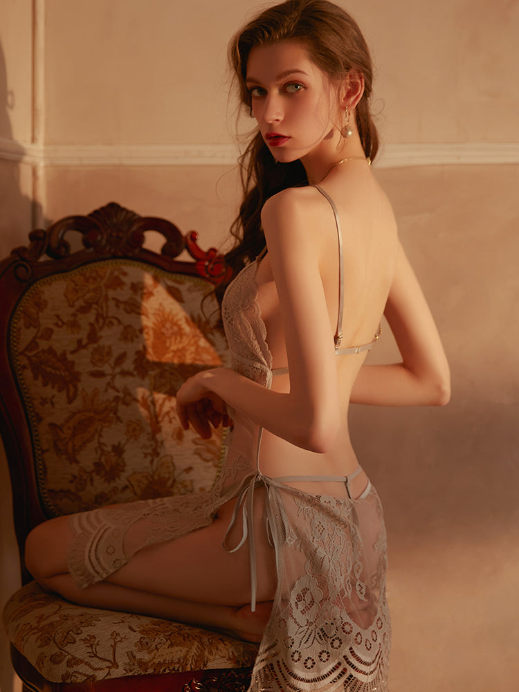 Chemise Black Spaghetti Strap Lace Backless Lingerie