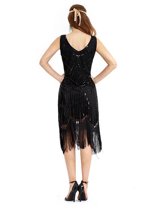 Apricot 1920s Crew Neck Sequined Fringed Flapper Dress