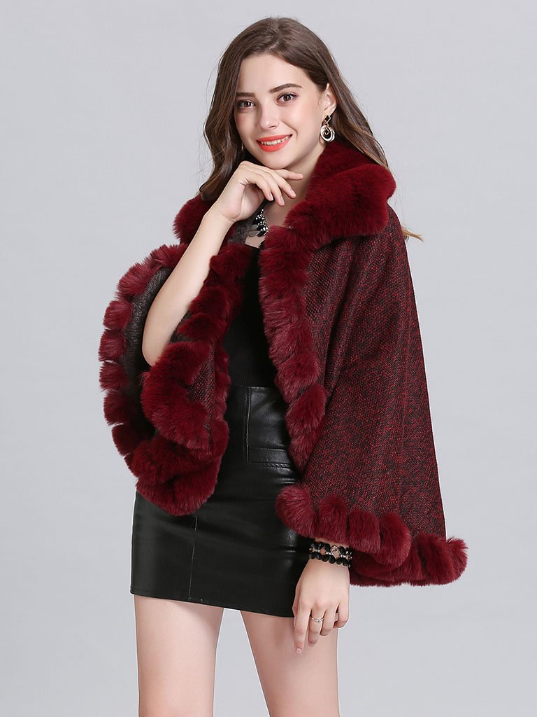 Poncho Knitwear Oversized Sweater Faux Fur Coat Shawl Collar Sweaters