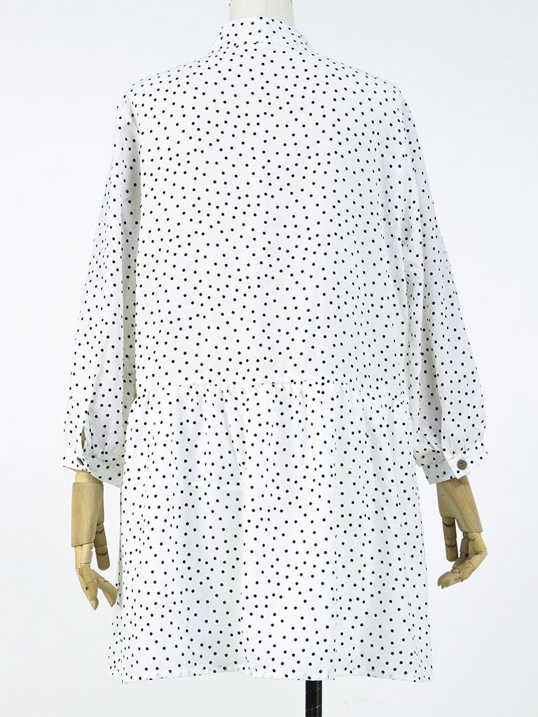 White Polka Dots V Neck Loose Midi Length Dress